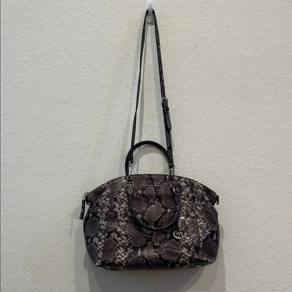 Michael Kors Riley Python Embossed Leather Satchel Shoulder Bag Tote